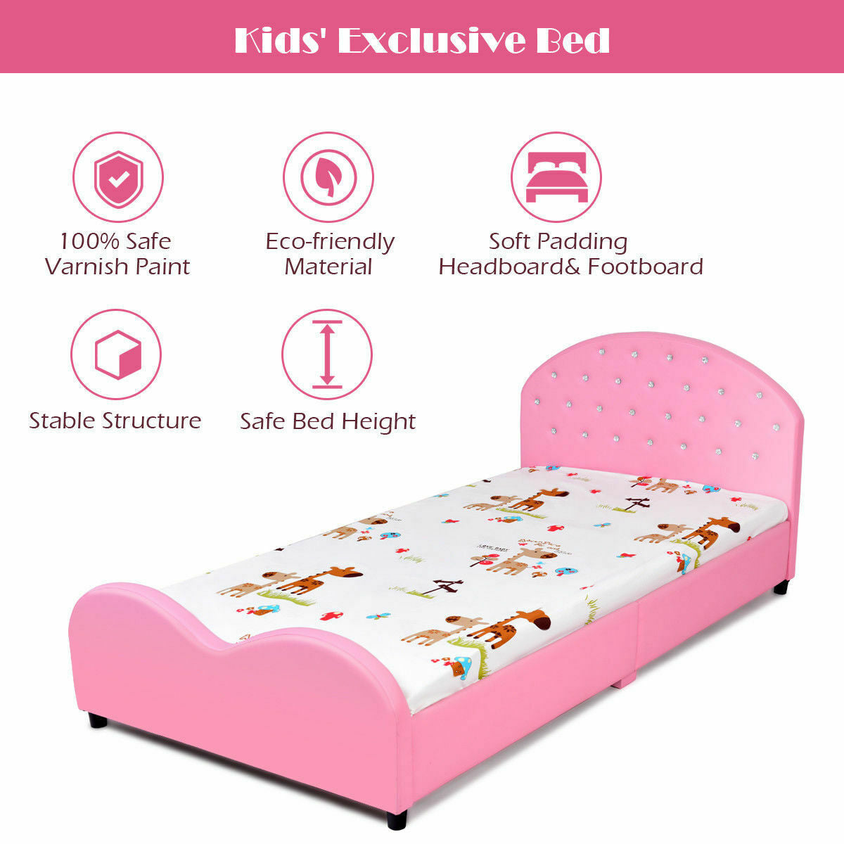 Cama infantil de plataforma tapizada tamaño Twin con soporte de listones de madera