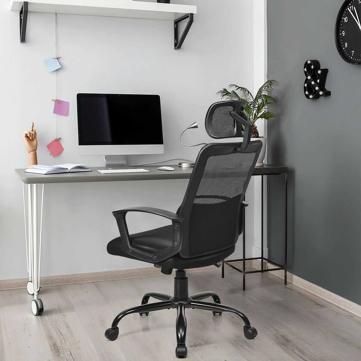 Silla de oficina de malla con respaldo alto giratoria ergonómica