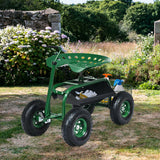 Carro de jardín con manillar extensible y asiento con ruedas