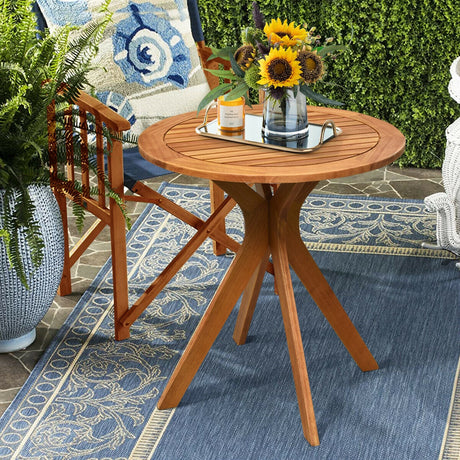 Mesa auxiliar de bistró redonda de madera maciza para exterior de 27 pulgadas