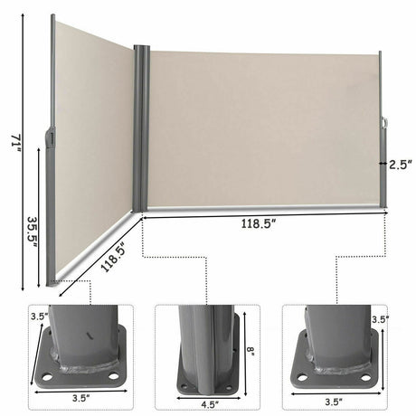 Divisor de pantalla doble retráctil plegable para patio de 237 x 71 pulgadas