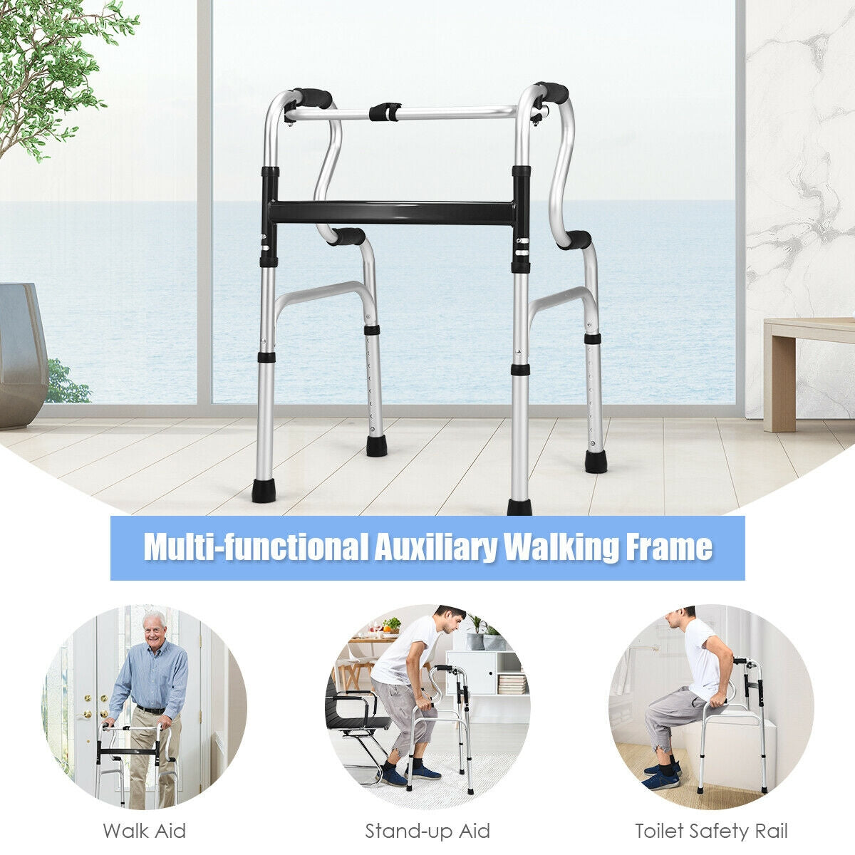Andador plegable de aluminio con un solo botón