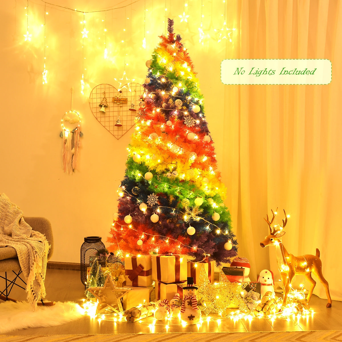 Árbol de Navidad tradicional artificial con bisagras de 2,1 m y base de metal