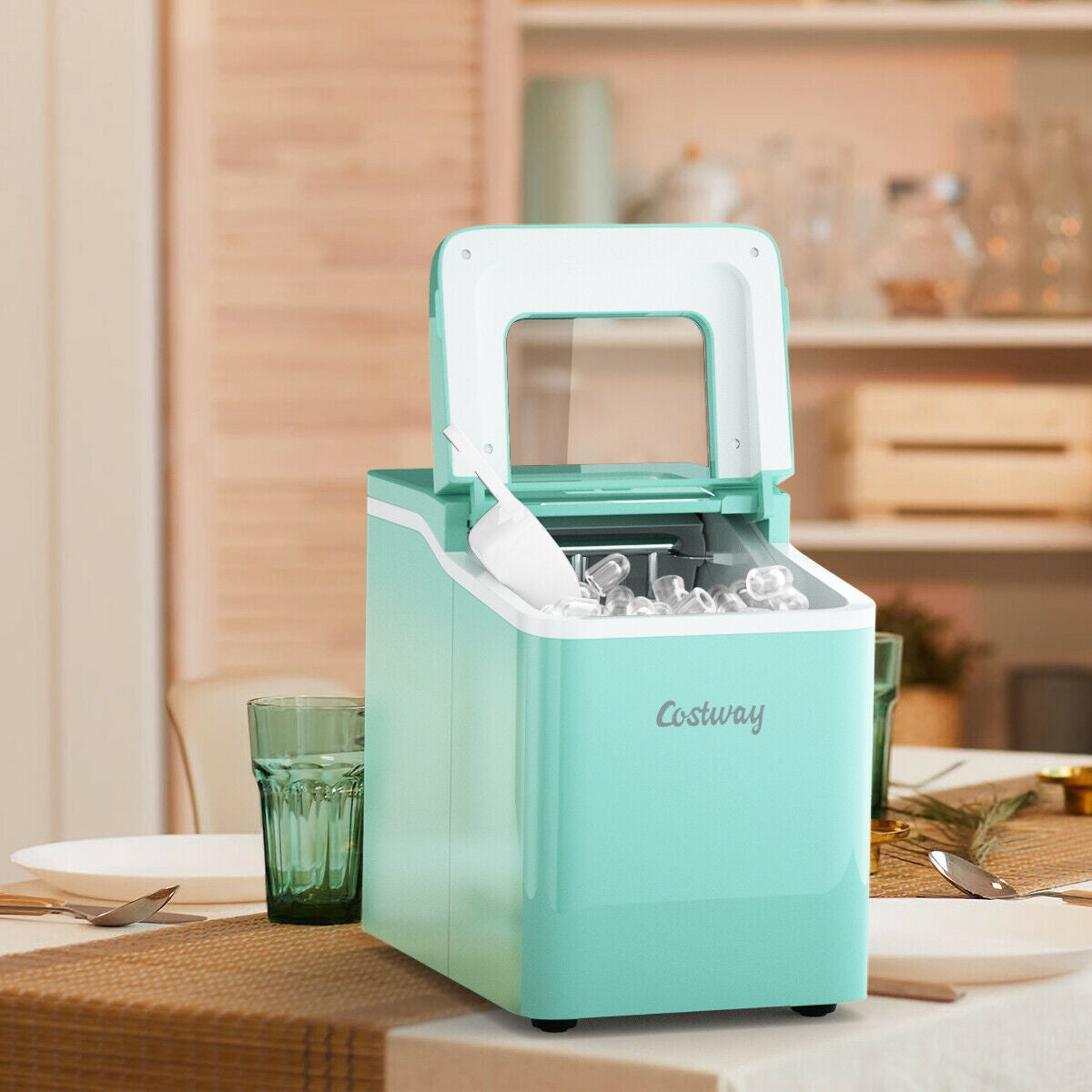 Máquina portátil para hacer hielo de encimera con cuchara - Verde