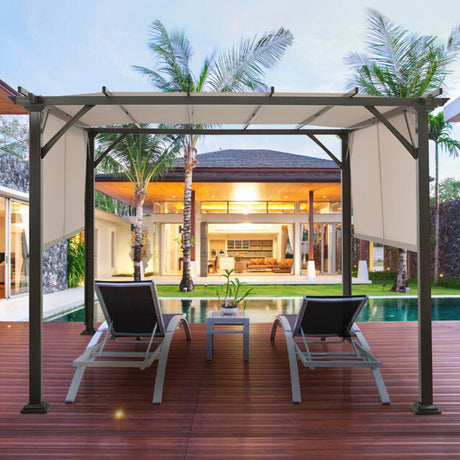 Cobertizo de 10 x 10 pies con estructura metálica para muebles de patio - Beige