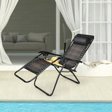 Folding Rattan Zero Gravity Lounge Chair with Removable Head Pillow