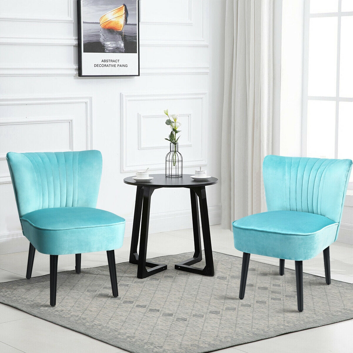 Juego de 2 sillones modernos tapizados con patas de madera maciza