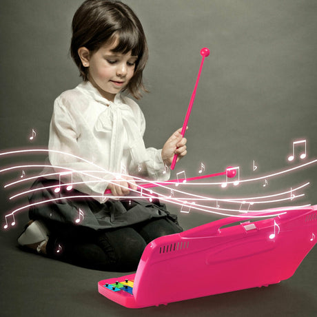 Glockenspiel de 25 notas para niños, xilófono cromático de metal - Rosa