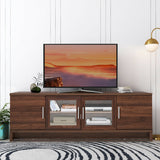 Mueble de TV para entretenimiento multimedia para televisores de hasta 70 pulgadas con estante ajustable-Nogal