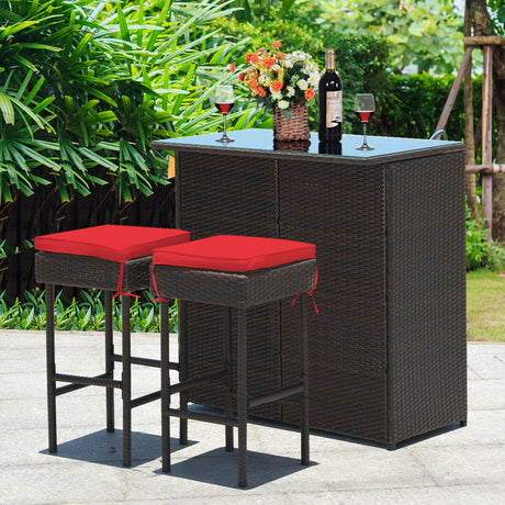 3PCS Patio Rattan Wicker Bar Table Stools Dining Set-Turquoise
