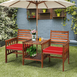 Juego de 3 piezas de mesa y sillas de patio para exteriores, loveseat de madera de acacia