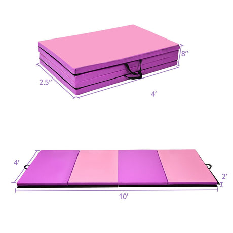 Colchoneta de gimnasia plegable de 4 pies x 10 pies de grosor - Rosa y morado