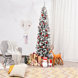 Árbol de Navidad artificial angosto de 2.28 m con bisagras, sin luces, efecto nieve y 641 puntas