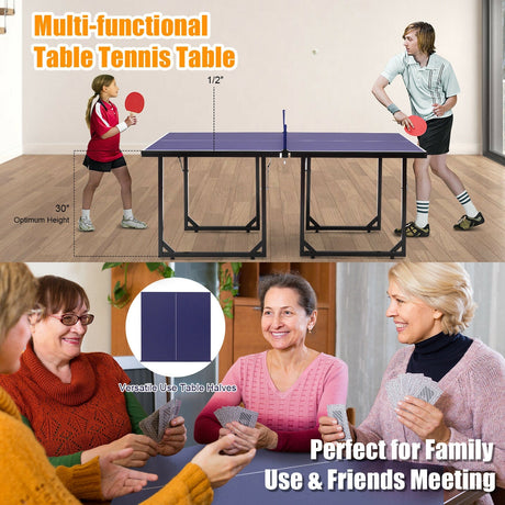Mesa de ping-pong compacta, plegable, multiusos, de tamaño mediano y extraíble