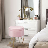 Taburete otomano redondo de terciopelo con almacenamiento, reposapiés, silla de tocador con patas de metal