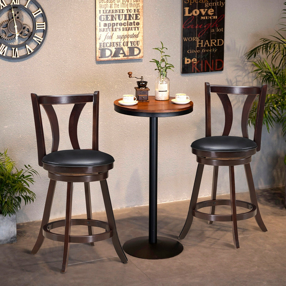 Juego de 2 taburetes giratorios de bar de 24 pulgadas de altura de mostrador, sillas de cocina y comedor con asiento de cuero acolchado