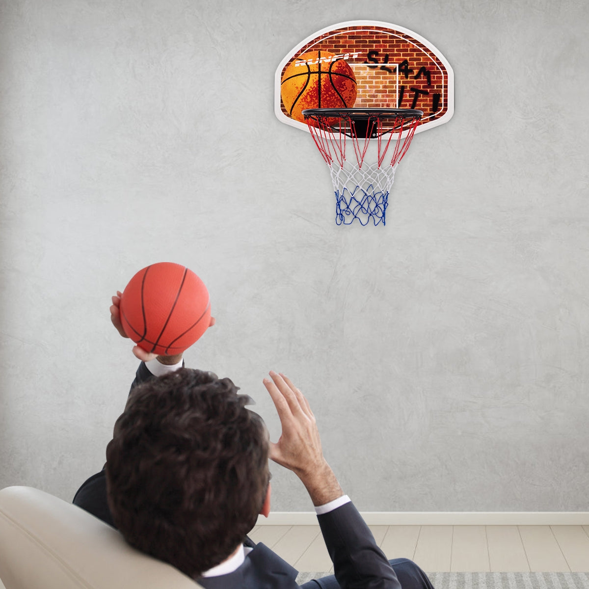 Tablero de baloncesto montado en la pared con aro y 2 redes