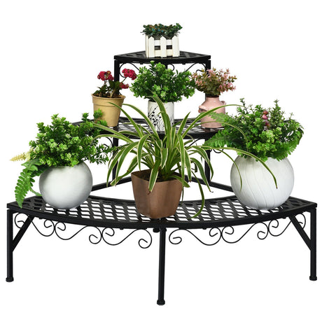 Estantería esquinera metálica de 3 niveles para plantas