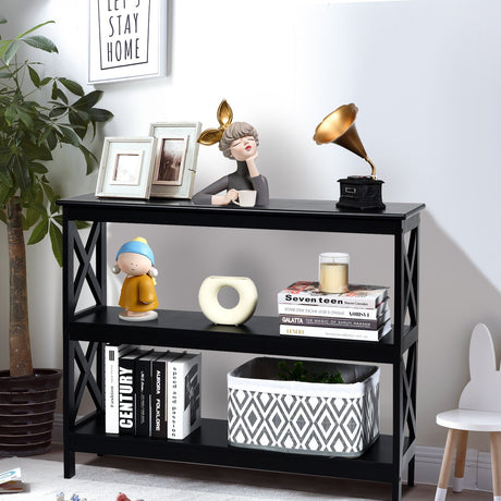 Mesa auxiliar decorativa de sofá con diseño en X y 3 niveles