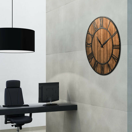 Reloj de Pared Redondo de 27 Pulgadas, Decorativo de Madera, Silencioso, con Batería