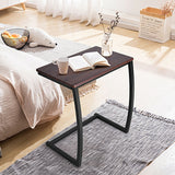 Mesa Auxiliar Sofá Lateral en C con Estructura de Acero - Café