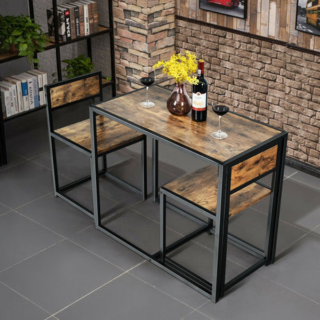 Juego de comedor de 3 piezas, mesa compacta y 2 sillas con estructura metálica para espacios pequeños