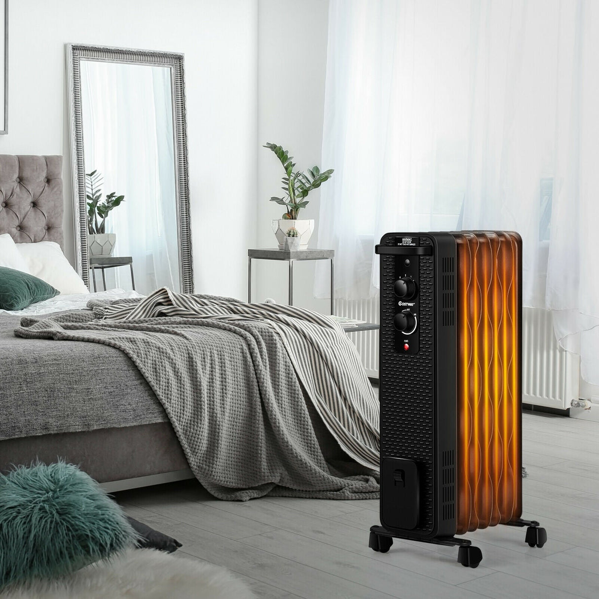 Calefactor de aceite de 1500 W, radiador portátil con termostato ajustable