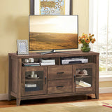 Mueble para TV retro de madera con cajones y puertas de cristal templado