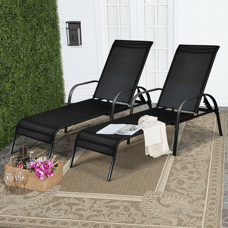 2 sillas de salón reclinables para patio exterior con tela y reposabrazos ajustables - Marrón