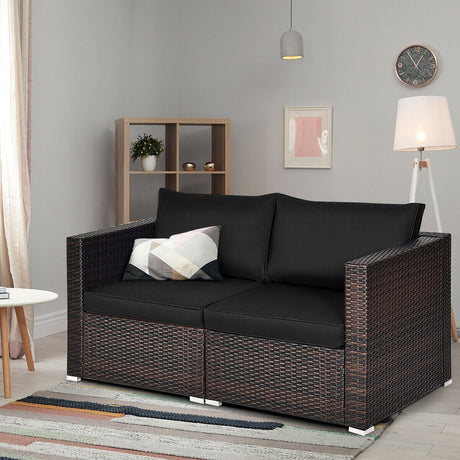 Juego de sofá seccional de mimbre de 2 piezas para patio - Beige