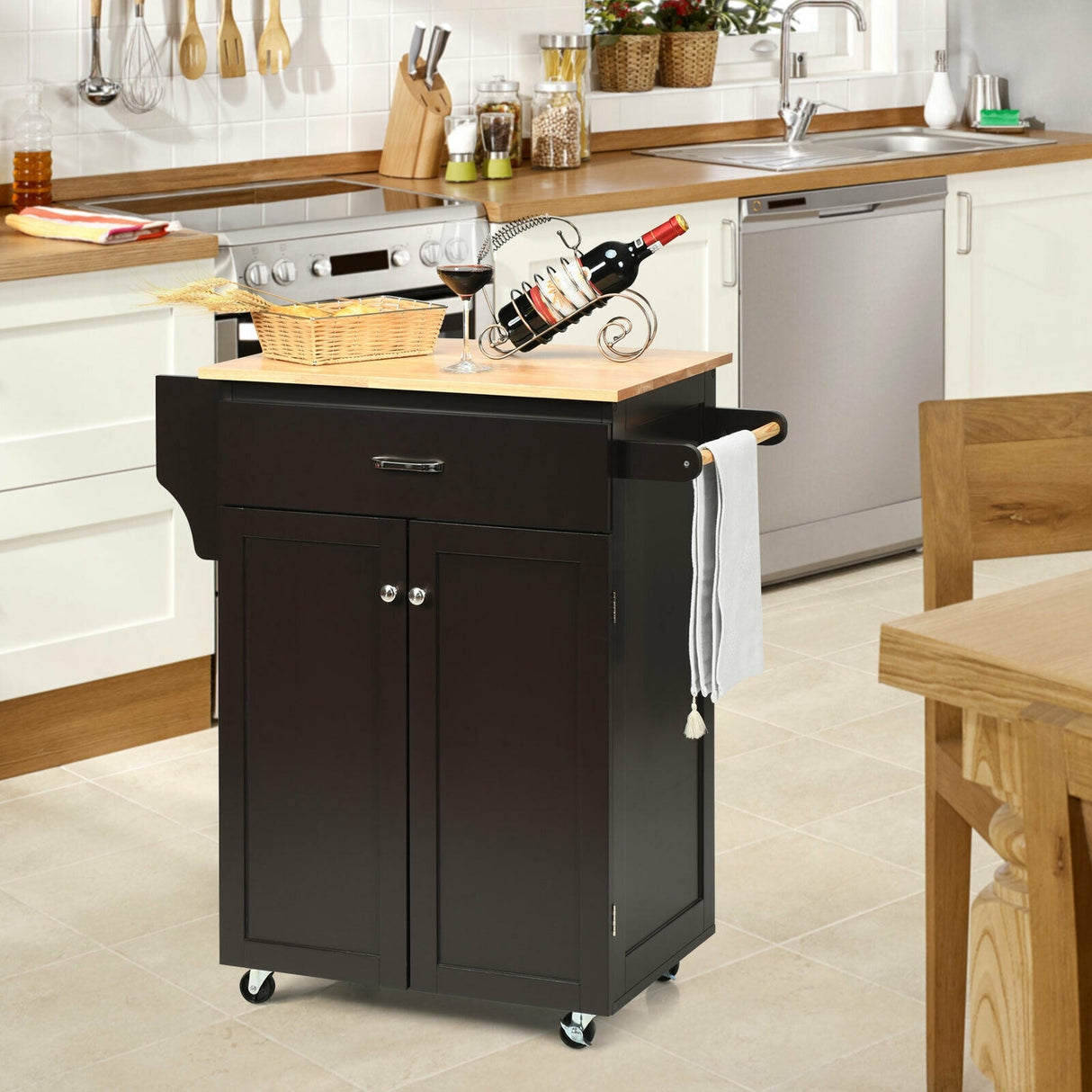 Carrito de Cocina con Ruedas y Almacenamiento, con Estante para Especias