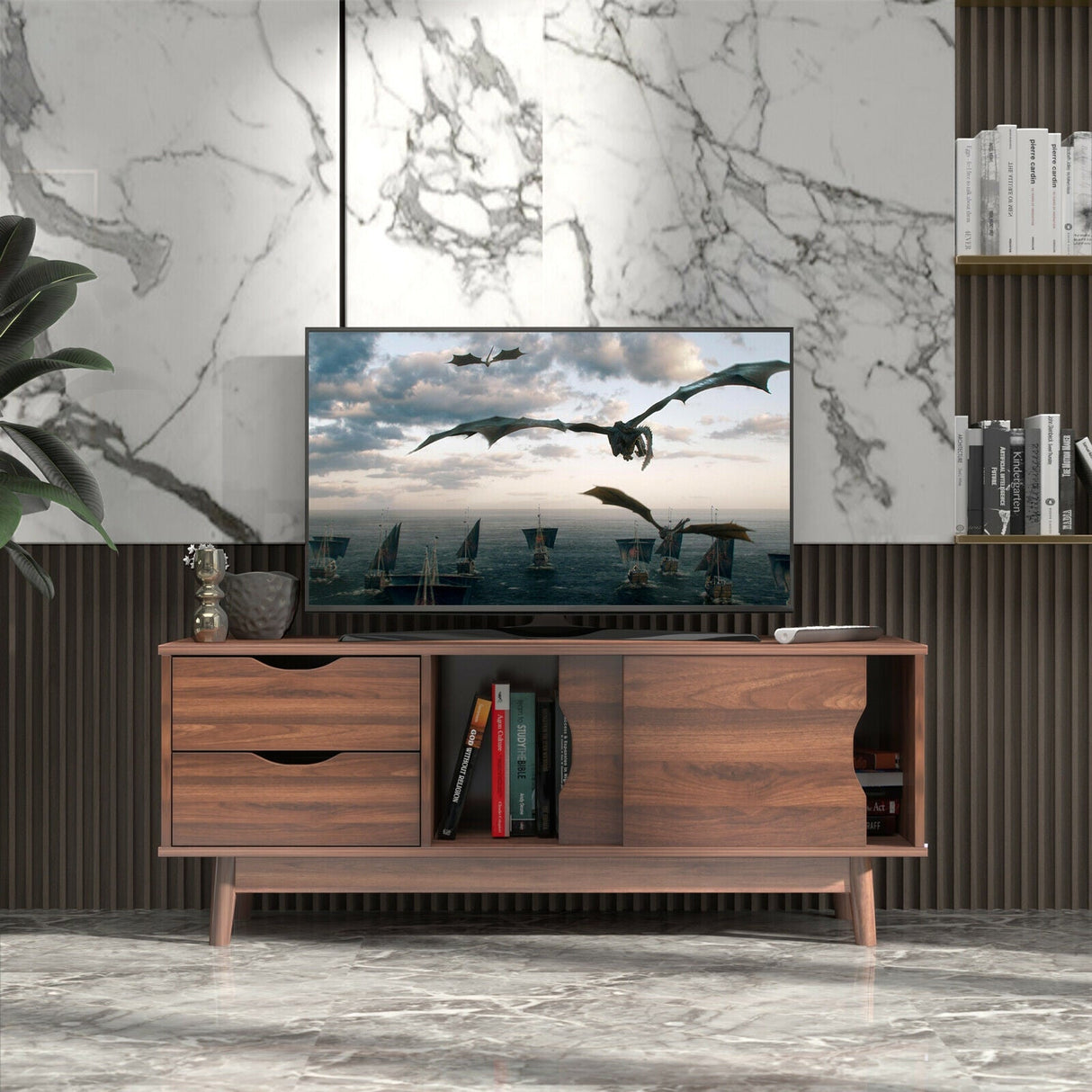 Mueble de TV para televisores de hasta 60 pulgadas, mesa consola multimedia con almacenamiento con puertas