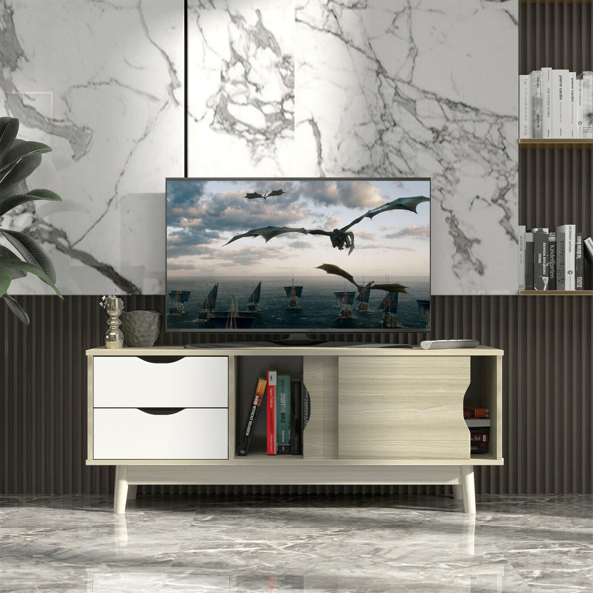 Mueble de TV para televisores de hasta 60 pulgadas, mesa consola multimedia con almacenamiento con puertas