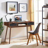 Escritorio de computadora elegante con 2 cajones y patas de madera maciza