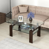 Mesa de centro rectangular de cristal con patas metálicas para salón