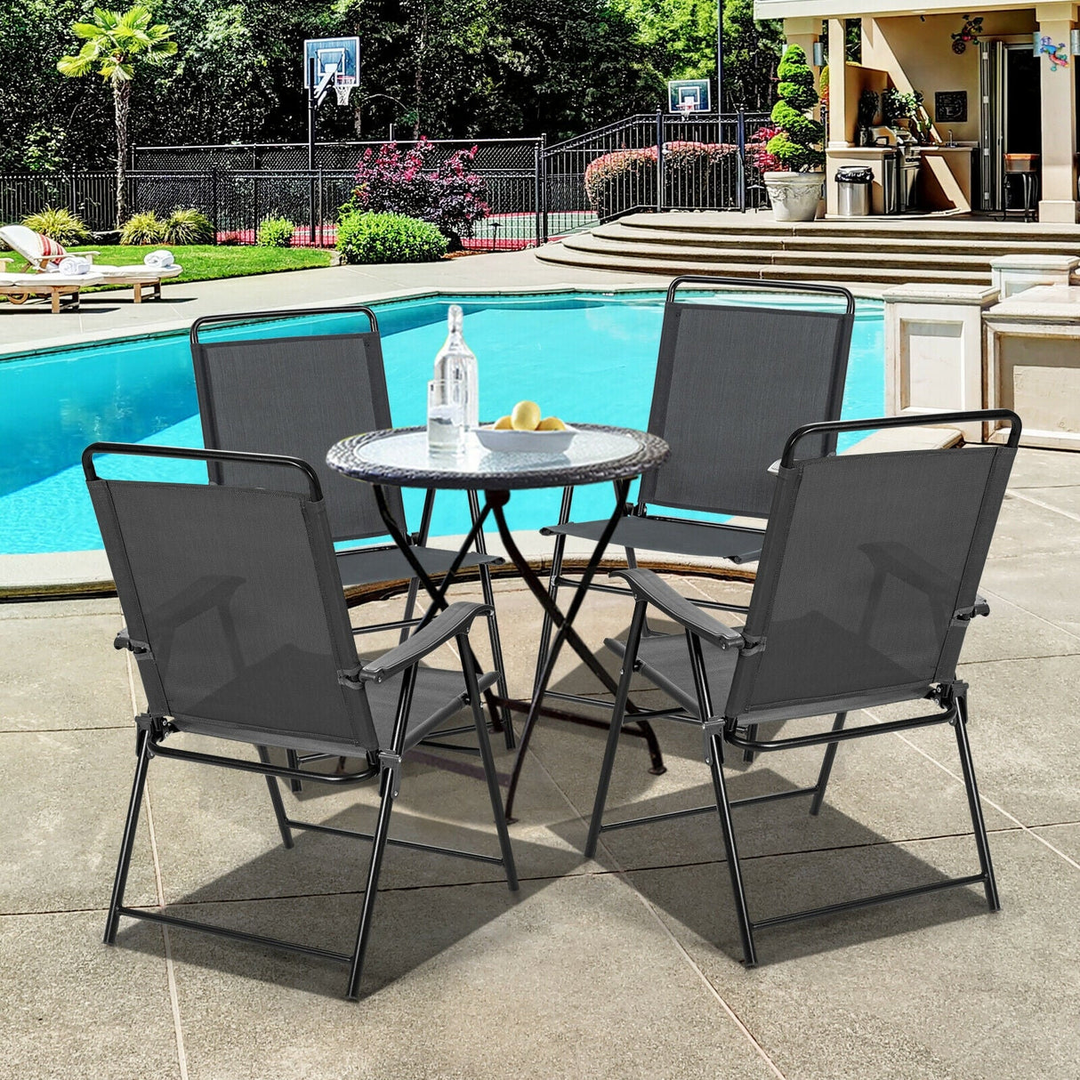 4 sillas plegables portátiles para exterior con reposabrazos
