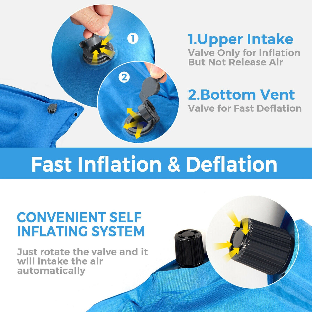 Colchoneta inflable autoinflable para camping y exterior con almohadas
