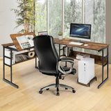 L-Shaped Computer Desk with Tiltable Tabletop