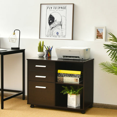 Archivador lateral móvil de 3 cajones con soporte para impresora