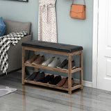 2-Tier Wooden Shoe Rack Bench with Padded Seat