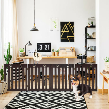Barrera de seguridad plegable de madera de 24 pulgadas para mascotas, con bisagra de 360°