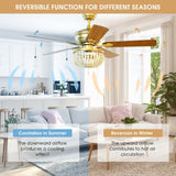 Ventilador de techo retro de 52 pulgadas con luz, aspas reversibles y control remoto
