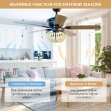 Ventilador de techo retro de 52 pulgadas con luz, aspas reversibles y control remoto