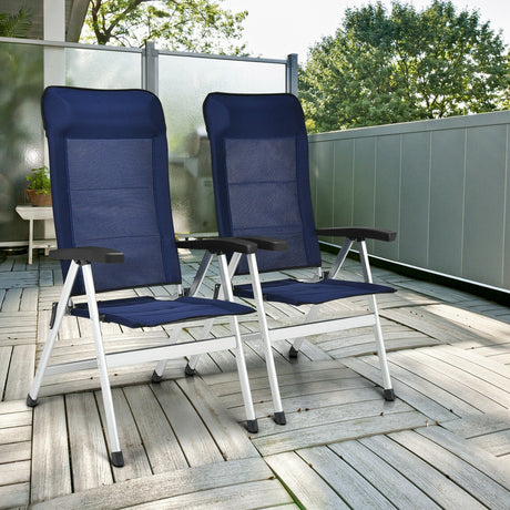 2 sillas de comedor para patio con reposacabezas portátil ajustable - Azul