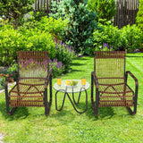 Juego de Muebles de Patio de Ratán de 3 Piezas con 2 Sillas Individuales de Mimbre y Mesa Auxiliar de Cristal