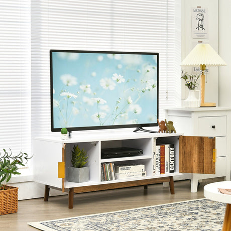 Mueble de TV de 2 puertas con 2 gabinetes y estantes abiertos para televisores de hasta 50 pulgadas