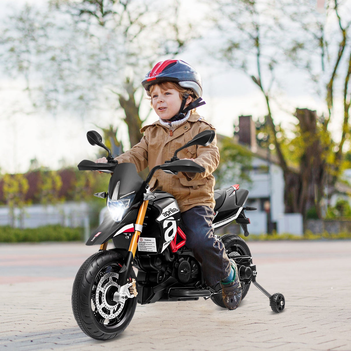 12V Kids Ride-On Motorcycle Aprilia Licensed with Sounds and Music
