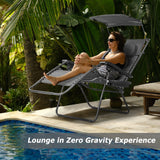 Folding Recliner Lounge Chair with Shade Canopy Cup Holder