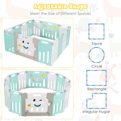 Parque infantil plegable de 14 paneles para bebés - Centro de actividades para niños - Verde