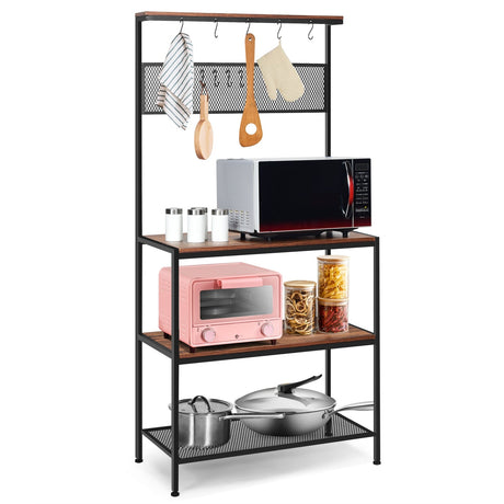 Estante de cocina de 4 niveles con ganchos y panel de malla